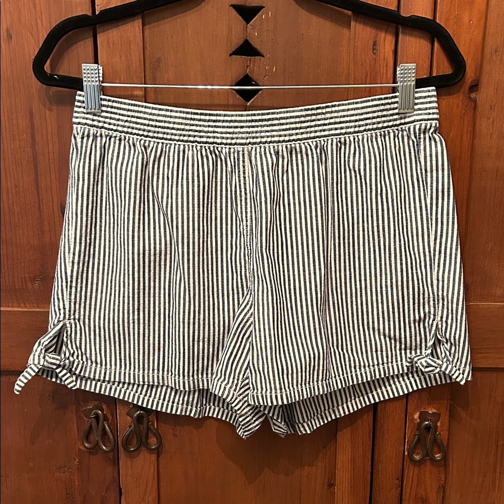 Madewell Navy & White Striped Tie-Hem Shorts